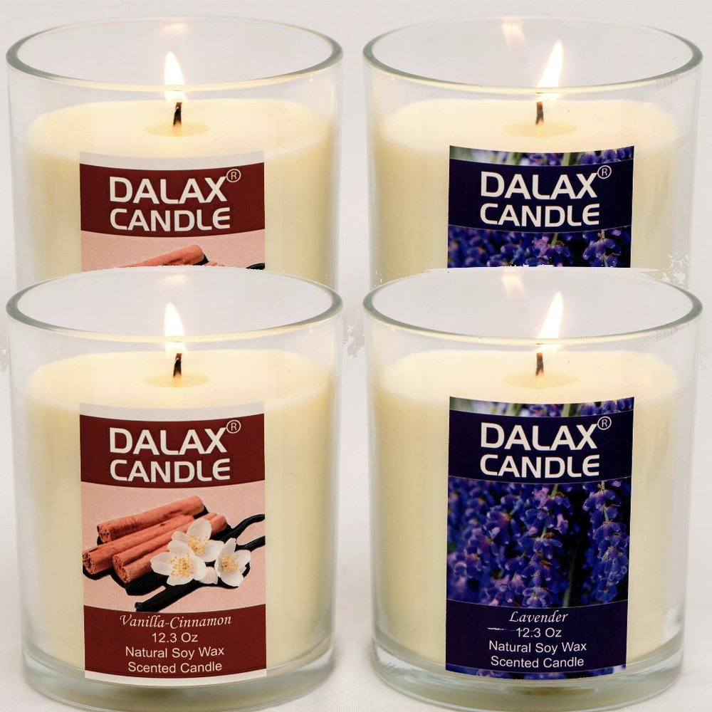 Four Set of Lavender and Vanilla Cinnamon Natural Soy Wax Jar Scented Candle